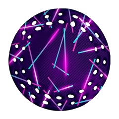 Retrowave Aesthetic Vaporwave Retro Memphis Pattern 80s Design Geometric Shapes Futurist Purple Pink Blue Neon Light Round Filigree Ornament (two Sides) by genx