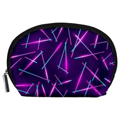 Retrowave Aesthetic Vaporwave Retro Memphis Pattern 80s Design Geometric Shapes Futurist Purple Pink Blue Neon Light Accessory Pouch (large) by genx