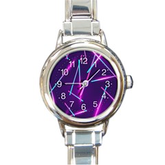 Retrowave Aesthetic Vaporwave Retro Memphis Pattern 80s Design Geometric Shapes Futurist Purple Pink Blue Neon Light Round Italian Charm Watch by genx