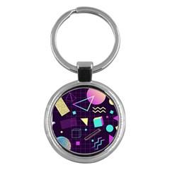 Retrowave Aesthetic Vaporwave Retro Memphis Pattern 80s Design 3d Geometric Shapes Key Chain (round) by genx