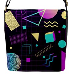 Retrowave Aesthetic Vaporwave Retro Memphis Pattern 80s Design 3d Geometric Shapes Flap Closure Messenger Bag (s) by genx