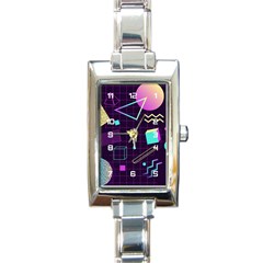 Retrowave Aesthetic Vaporwave Retro Memphis Pattern 80s Design 3d Geometric Shapes Rectangle Italian Charm Watch by genx