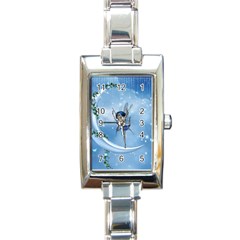 Little Fairy Dancing On The Moon Rectangle Italian Charm Watch by FantasyWorld7