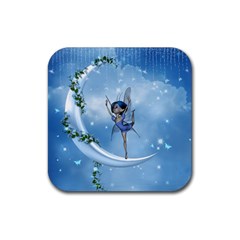 Little Fairy Dancing On The Moon Rubber Coaster (square)  by FantasyWorld7