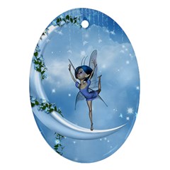 Little Fairy Dancing On The Moon Oval Ornament (two Sides) by FantasyWorld7