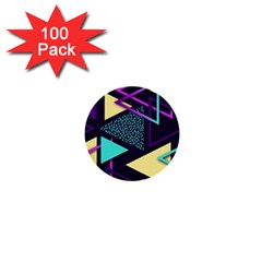 Retrowave Aesthetic Vaporwave Retro Memphis Triangle Pattern 80s Yellow Turquoise Purple 1  Mini Buttons (100 Pack)  by genx