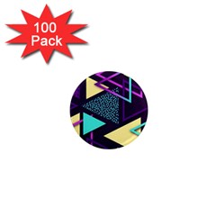 Retrowave Aesthetic Vaporwave Retro Memphis Triangle Pattern 80s Yellow Turquoise Purple 1  Mini Magnets (100 Pack)  by genx