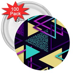 Retrowave Aesthetic Vaporwave Retro Memphis Triangle Pattern 80s Yellow Turquoise Purple 3  Buttons (100 Pack)  by genx