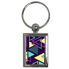 Retrowave Aesthetic Vaporwave Retro Memphis Triangle Pattern 80s Yellow Turquoise Purple Key Chain (rectangle) by genx