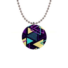 Retrowave Aesthetic Vaporwave Retro Memphis Triangle Pattern 80s Yellow Turquoise Purple 1  Button Necklace by genx