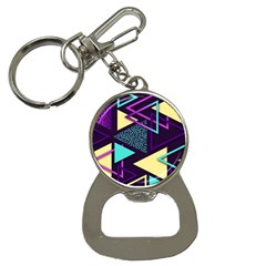 Retrowave Aesthetic Vaporwave Retro Memphis Triangle Pattern 80s Yellow Turquoise Purple Bottle Opener Key Chain by genx