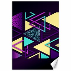 Retrowave Aesthetic Vaporwave Retro Memphis Triangle Pattern 80s Yellow Turquoise Purple Canvas 12  X 18  by genx