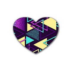 Retrowave Aesthetic Vaporwave Retro Memphis Triangle Pattern 80s Yellow Turquoise Purple Rubber Coaster (heart)  by genx