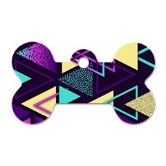 Retrowave Aesthetic Vaporwave Retro Memphis Triangle Pattern 80s Yellow Turquoise Purple Dog Tag Bone (one Side) by genx