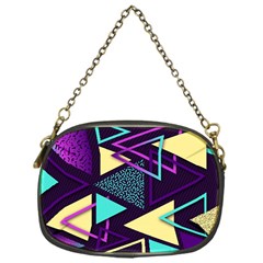 Retrowave Aesthetic Vaporwave Retro Memphis Triangle Pattern 80s Yellow Turquoise Purple Chain Purse (one Side) by genx