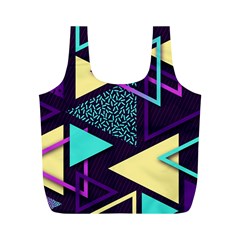 Retrowave Aesthetic Vaporwave Retro Memphis Triangle Pattern 80s Yellow Turquoise Purple Full Print Recycle Bag (m) by genx