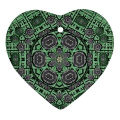 Bamboo Wood And Flowers In The Green Ornament (heart) by pepitasart