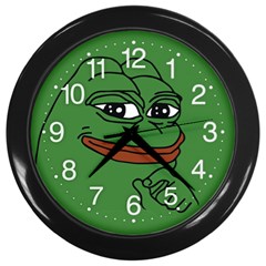 Pepe The Frog Smug Face With Smile And Hand On Chin Meme Kekistan All Over Print Green Wall Clock (black) by snek