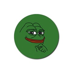Pepe The Frog Smug Face With Smile And Hand On Chin Meme Kekistan All Over Print Green Rubber Round Coaster (4 Pack)  by snek