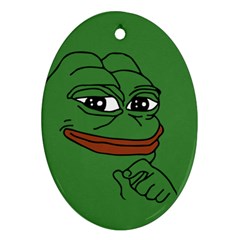 Pepe The Frog Smug Face With Smile And Hand On Chin Meme Kekistan All Over Print Green Oval Ornament (two Sides) by snek