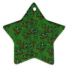 Pepe The Frog Perfect A-ok Handsign Pattern Praise Kek Kekistan Smug Smile Meme Green Background Ornament (star) by snek