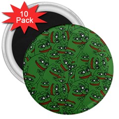 Pepe The Frog Perfect A-ok Handsign Pattern Praise Kek Kekistan Smug Smile Meme Green Background 3  Magnets (10 Pack)  by snek