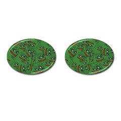 Pepe The Frog Perfect A-ok Handsign Pattern Praise Kek Kekistan Smug Smile Meme Green Background Cufflinks (oval) by snek