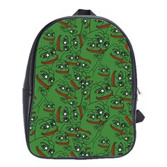 Pepe The Frog Perfect A-ok Handsign Pattern Praise Kek Kekistan Smug Smile Meme Green Background School Bag (large) by snek