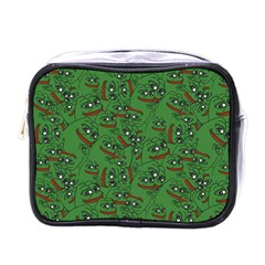 Pepe The Frog Perfect A-ok Handsign Pattern Praise Kek Kekistan Smug Smile Meme Green Background Mini Toiletries Bag (one Side) by snek