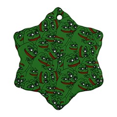Pepe The Frog Perfect A-ok Handsign Pattern Praise Kek Kekistan Smug Smile Meme Green Background Ornament (snowflake) by snek