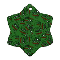 Pepe The Frog Perfect A-ok Handsign Pattern Praise Kek Kekistan Smug Smile Meme Green Background Snowflake Ornament (two Sides) by snek