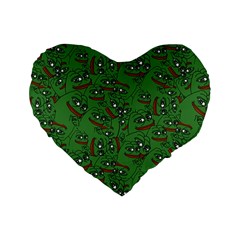 Pepe The Frog Perfect A-ok Handsign Pattern Praise Kek Kekistan Smug Smile Meme Green Background Standard 16  Premium Flano Heart Shape Cushions by snek