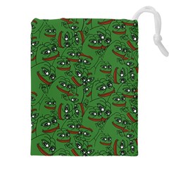 Pepe The Frog Perfect A-ok Handsign Pattern Praise Kek Kekistan Smug Smile Meme Green Background Drawstring Pouch (5xl) by snek