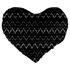 Chevrons Noir / Gris Large 19  Premium Flano Heart Shape Cushions