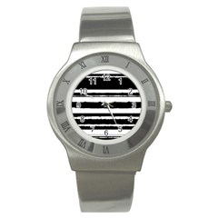 Bandes Abstrait Blanc/noir Stainless Steel Watch by kcreatif