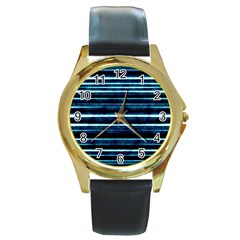 Bandes Peinture Bleu Profond Round Gold Metal Watch by kcreatif