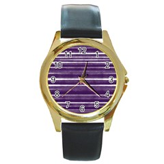 Bandes Peinture Violet  Round Gold Metal Watch by kcreatif