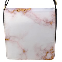 Pink And White Marble Texture With Gold Intrusions Pale Rose Background Flap Closure Messenger Bag (s) by genx