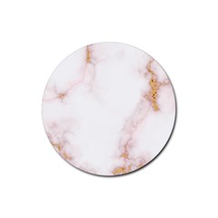 Pink and white Marble texture with gold intrusions Pale Rose Background Rubber Coaster (Round) 