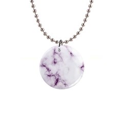 White Marble Violet Purple Veins Accents Texture Printed Floor Background Luxury 1  Button Necklace by genx