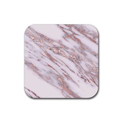 Marble With Metallic Rose Gold Intrusions On Gray White Stone Texture Pastel Pink Background Rubber Coaster (square)  by genx