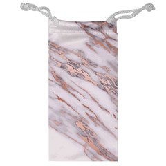 Marble With Metallic Rose Gold Intrusions On Gray White Stone Texture Pastel Pink Background Jewelry Bag by genx