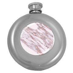 Marble With Metallic Rose Gold Intrusions On Gray White Stone Texture Pastel Pink Background Round Hip Flask (5 Oz) by genx