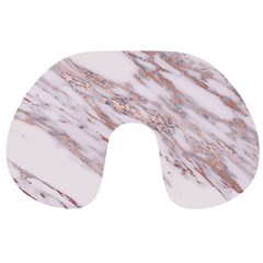 Marble With Metallic Rose Gold Intrusions On Gray White Stone Texture Pastel Pink Background Travel Neck Pillow by genx