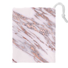 Marble With Metallic Rose Gold Intrusions On Gray White Stone Texture Pastel Pink Background Drawstring Pouch (5xl) by genx