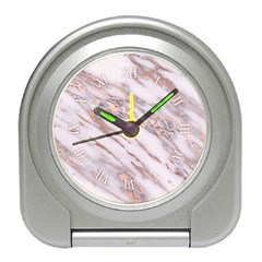 Marble With Metallic Rose Gold Intrusions On Gray White Stone Texture Pastel Pink Background Travel Alarm Clock by genx