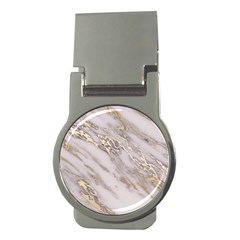 Marble With Metallic Gold Intrusions On Gray White Stone Texture Pastel Rose Pink Background Money Clips (round)  by genx