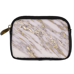 Marble With Metallic Gold Intrusions On Gray White Stone Texture Pastel Rose Pink Background Digital Camera Leather Case by genx