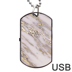 Marble With Metallic Gold Intrusions On Gray White Stone Texture Pastel Rose Pink Background Dog Tag Usb Flash (one Side) by genx