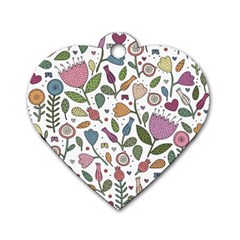 Floral Pattern Dog Tag Heart (two Sides) by Valentinaart